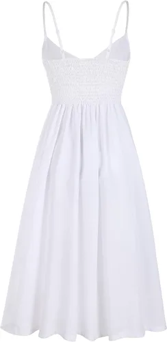 Vista 20 de Angashion - Vestido floral de verano estilo bohemio para mujer, con botones, bolsillos y tiras ajustables