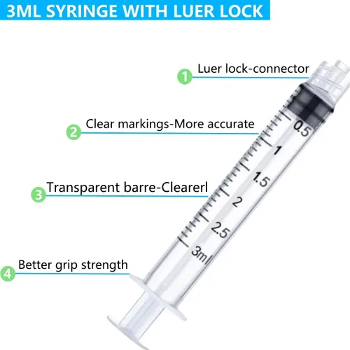 Vista 3 de Paquete de 100 jeringas de plástico de 0.1 fl oz/cc Luer Lock Tip – Herramientas de jeringa de medición de líquidos (sin aguja) – Estériles