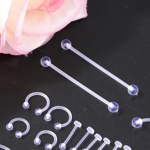 Vista 3 de 60 piezas de retenedores transparentes para cirugía, joyería de piercing de plástico para el trabajo, pezón invisible, labio, ceja, vientre