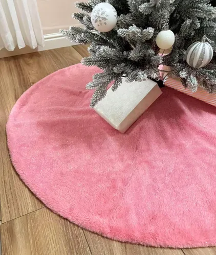 Vista 7 de AISENO Falda de árbol de Navidad de 60 pulgadas, decoración navideña de felpa de piel sintética beige para árbol de Navidad, fiesta festiva