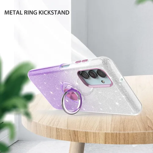 Vista 4 de TJS Funda compatible con Samsung Galaxy A54 5G, con protector de pantalla de vidrio templado, anillo de metal, soporte magnético, tono brillante