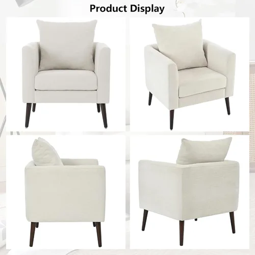 Vista 5 de Setawix Silla decorativa de barril, sillón tapizado de chenilla, silla redonda moderna de mediados de siglo, cómoda silla con brazo de barril