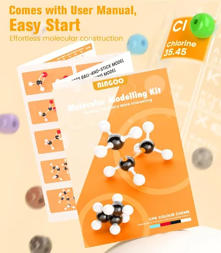 Vista 3 de Kit de modelo de química orgánica de 404 piezas, kit de modelo molecular portátil para clases de química, set de modelo de elementos atómicos