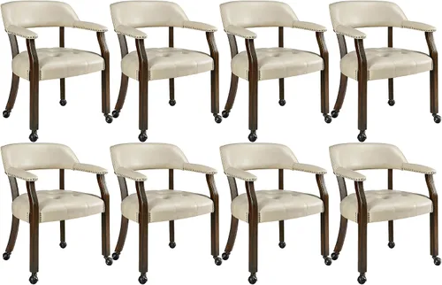 Vista 47 de LEEMTORIG Juego de 2 sillas de comedor con ruedas y brazo, sillas de comedor grandes con ruedas, silla de mesa de póquer de madera maciza, 26