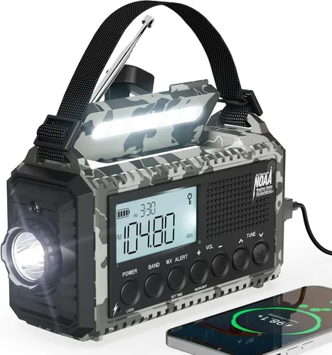 Vista 15 de Radio de Emergencia 12000, Radio Meteorológica NOAA con AM/FM/NOAA/SW, Radio Operada por Batería SOS, Radio de Emergencia de Manivela Manual con 5