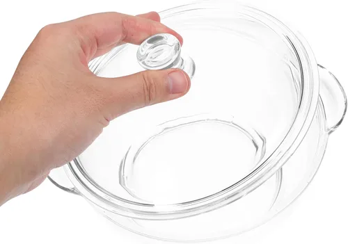 Vista 3 de Cacerola de vidrio transparente con tapa y asas, olla de 2.5 L para cocinar, hornear, servir, microondas y horno