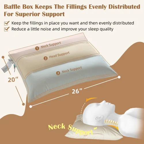 Vista 8 de Almohada de trigo sarraceno con funda de almohada de algodón orgánico, almohada de trigo sarraceno orgánico de 20 x 26 pulgadas con caja deflectora