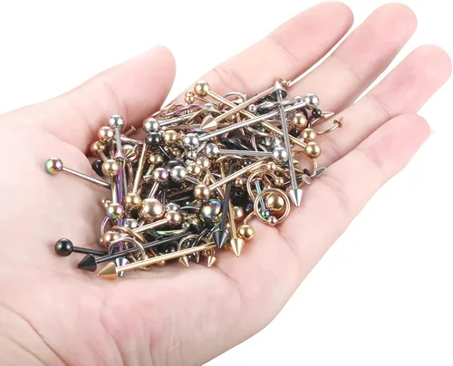 Vista 5 de Xpircn Kit de 150 piercings de acero inoxidable para labios, nariz, lengua, tragus, cartílago, daith, cejas, ombligo, ombligo, piercing Color mixto