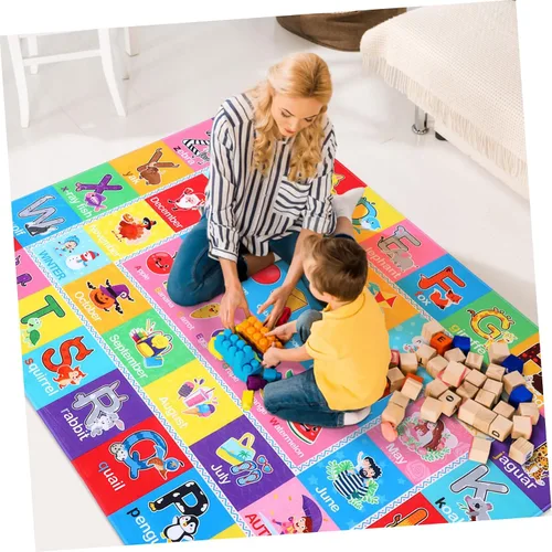 Vista 9 de IMIKEYA Play Rugs - Tapete para sala de juegos con patrón colorido, colección Playtime ABC, alfabeto, estaciones, meses, frutas y formas, alfombra