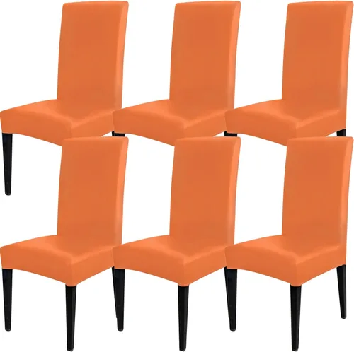 Vista 8 de Qubjus Fundas para sillas de comedor, de piel sintética sólida, impermeable, a prueba de aceite, elásticas, fundas protectoras para sillas de Negro
