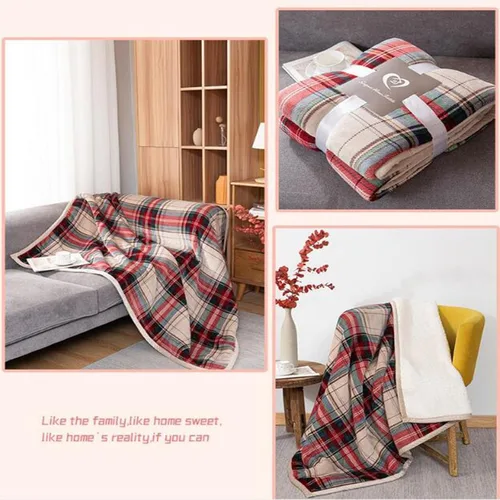 Vista 2 de Manta de Navidad Sherpa para adultos, manta de franela de forro polar, 50 x 60 pulgadas, mullida, suave, beige, para sofá, cama, para mujeres