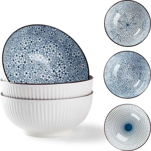 Vista 7 de Houlu Tazones Pho de 60 onzas, tazón grande de sopa, juego de cuencos de ramen japonés, cuencos de porcelana grandes de 8 pulgadas, juego de 3