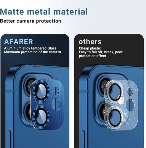 Vista 8 de AFARER Paquete de 2 protectores de lente para iPhone 12, accesorios de cubierta de cámara Ultra HD, vidrio templado de metal mejorado, dureza 9H
