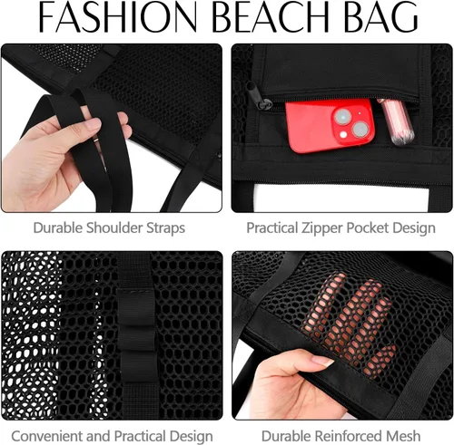 Vista 4 de hatisan Bolsa de playa de malla, bolsas de playa mejoradas para mujer, bolsa de malla, bolsa hobo, accesorios de playa
