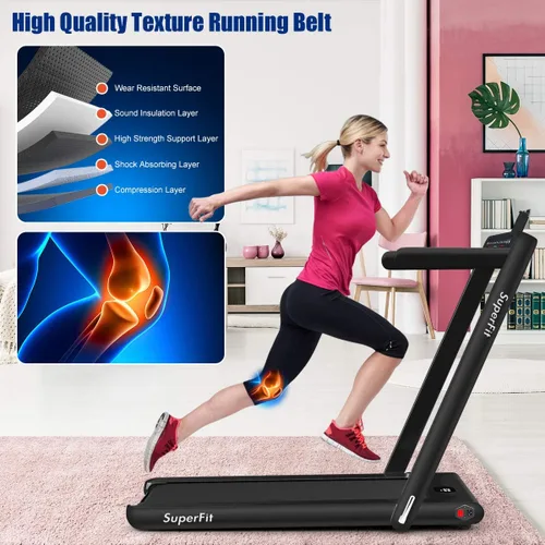 Vista 6 de GYMAX Caminadora Compacta, Caminadora Plegable de Doble Pantalla de 2.25HP para el Hogar con Control Remoto/Aplicación Inteligente, Caminadora
