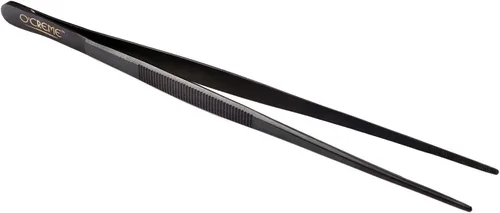 Vista 24 de O'Creme Pinzas de acero inoxidable de precisión para cocina culinaria de 8 pulgadas (8 pulgadas curvas, negro)