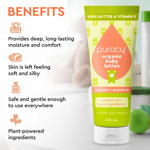 Vista 2 de Puracy Loción orgánica para bebé, hidratante orgánico para eczema para bebés y recién nacidos, loción corporal natural para niños para pieles