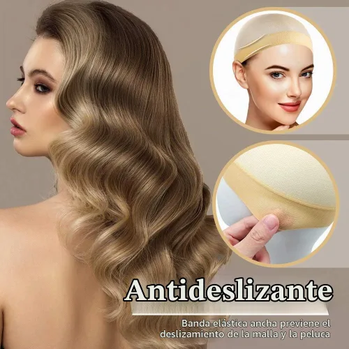 Vista 3 de Dreamlover Gorros de Peluca de Media Beige para Mujeres, 12 Piezas
