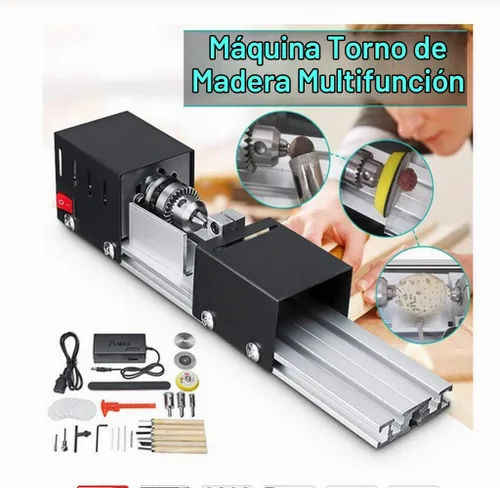 Vista 2 de Mini Torno Perlas Pulidora Máquina DIY Mecanizado para Mesa Carpintería Madera DIY Herramienta Torno Estándar Set DC 12V-24V 96W