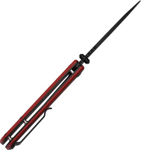 Vista 4 de CJRB CUTLERY Cuchillo de bolsillo Recurso (J1932) para pulgar, cuchillo plegable para hombre, hoja de acero PVD AR-RPM9 negro y mango rojo G10