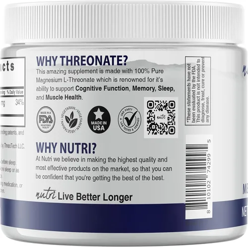 Vista 3 de Magnesium L Threonate Powder - 60 porciones - 2000 mg por porción - Suplemento de magnesio insípido de alta absorción para la salud del cerebro