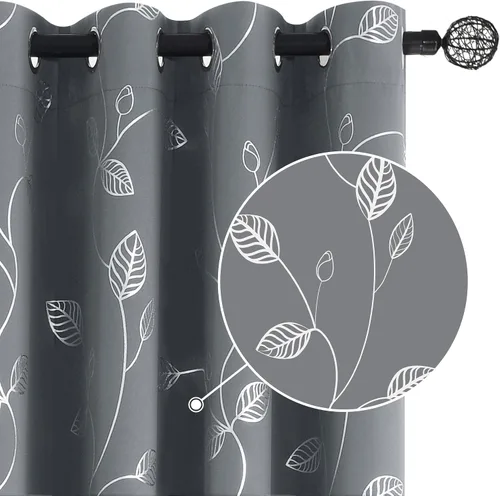 Vista 32 de BUHUA Cortinas pequeñas para ventana de 36 pulgadas de largo, 2 paneles, cortinas opacas con elegantes ramas de árbol plateadas, cortinas de bloqueo