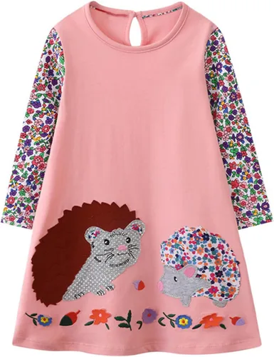 Vista 7 de Vestido de manga larga para niñas pequeñas, de algodón, para otoño, lindo, casual, básico Bolsa1