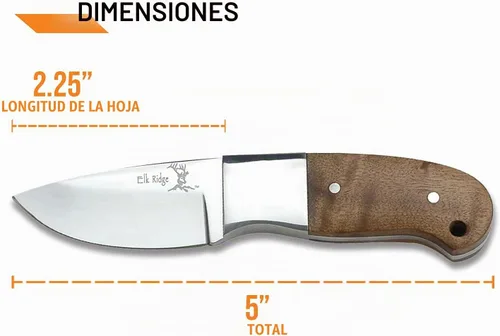 Vista 4 de Elk Ridge 111 Series Outdoors Fixed Blade Knife - 5-in Overall, 440 Stainless Steel Mirror Polished Blade, Burl Wood Handle, Leather Sheath