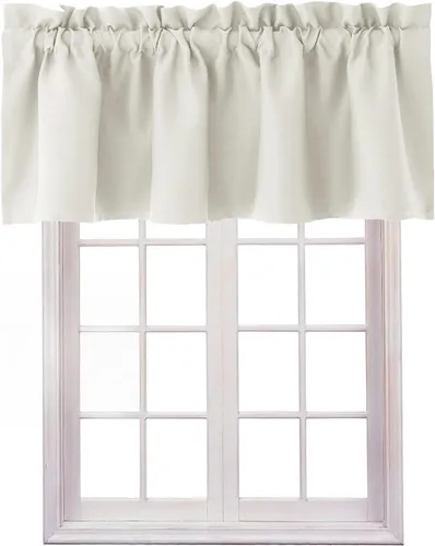 Vista 25 de Hiasan Cortinas opacas con cenefa para oscurecimiento sólido de habitación, cenefas con bolsillo para barra, para ventanas, 42 x 12 pulgadas