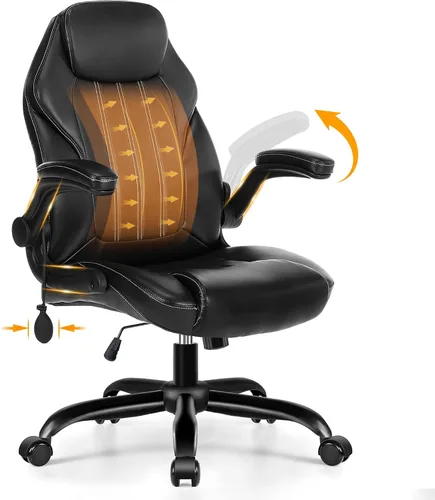 Vista 10 de Silla de Escritorio de Oficina, Silla Ergonómica para Computadora con Brazos Abatibles Acolchados y Soporte Lumbar Ajustable, Silla Ejecutiva