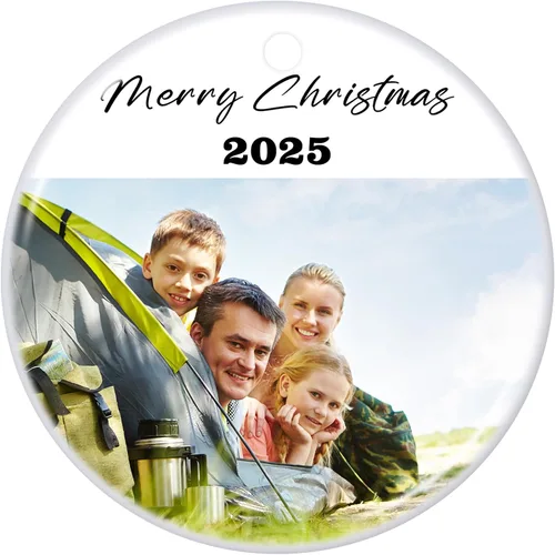 Vista 36 de Adornos de Navidad Personalizados 2025 de Cerámica con Imagen y Texto Personalizados, Ornamento Colgante, Decoraciones Personalizadas para Árbol