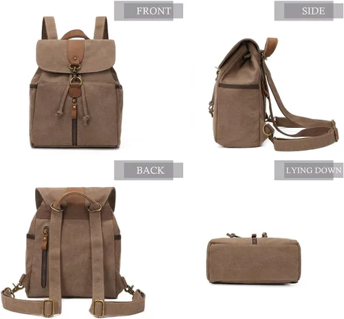 Vista 5 de KL928 Mochila de lona Mochila grande casual vintage para viajes al aire libre, mochila de senderismo para hombres y mujeres, marrón