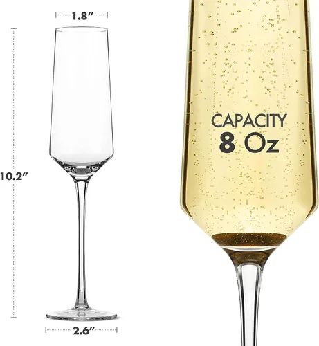 Vista 3 de Copas de champán de cristal soplado a mano, juego de 4, 8 onzas, elegantes Premium Lead-Free Crystal Champagne Flutes Glass, Ideal Gift for