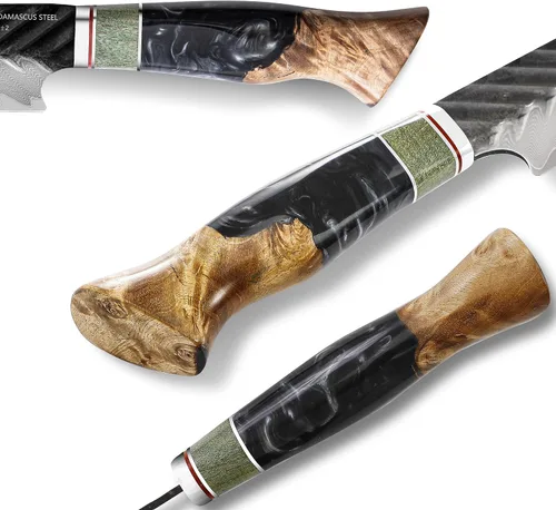 Vista 3 de SHANGDAO Cuchillo Utilitario de Damasco de 4.8 Pulgadas, Cuchillo para Frutas con Funda de Cuero, 67 Capas de Acero de Aleación para Pelar, Mango