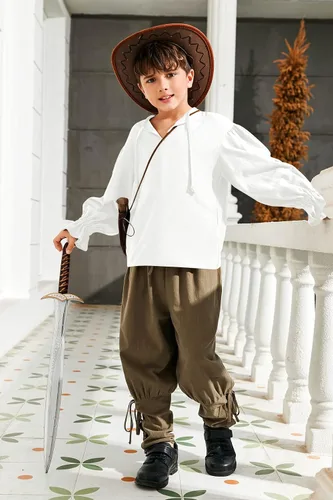Vista 3 de Bbalizko Camisa de disfraz de pirata medieval para niños, renacentista, medieval, con volantes, manga larga, para Halloween, jacobita escocesa