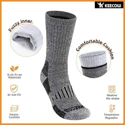 Vista 3 de KEECOW Calcetines de lana merino para hombres y mujeres, térmicos, cálidos, de invierno, acolchados, calcetines para senderismo, trabajo, correr, 3