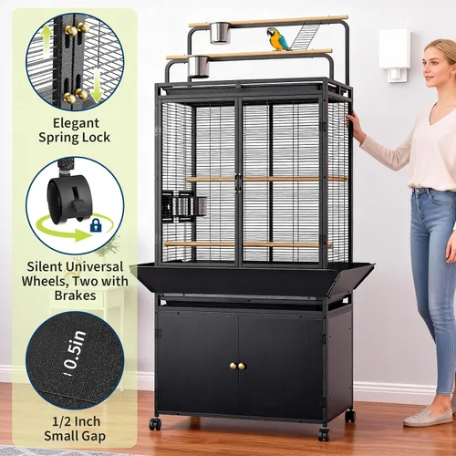 Vista 10 de GarveeTech Jaula para pájaros extra grande con tapa de juego y gabinete