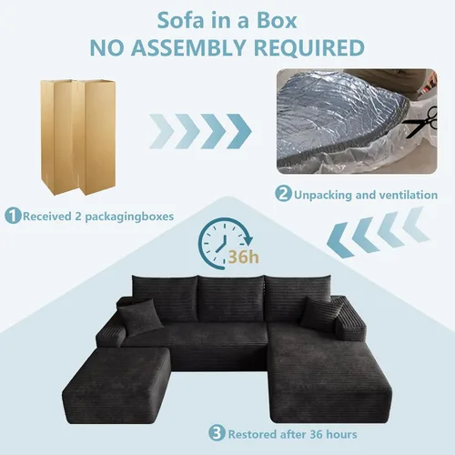 Vista 7 de Sofá modular Cloud de 95 pulgadas con otomana, moderno sofá nube en forma de U con asiento profundo, cómodo sofá de pana de 3 plazas, sofá de espuma