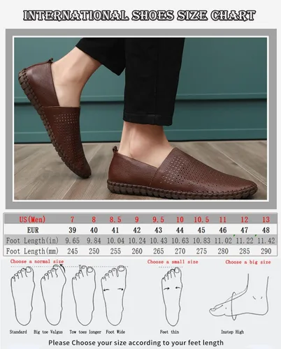 Vista 7 de Zapatos mocasines de cuero genuino para hombre sin cordones, zapatos suaves para caminar, zapatos de conducción perforados