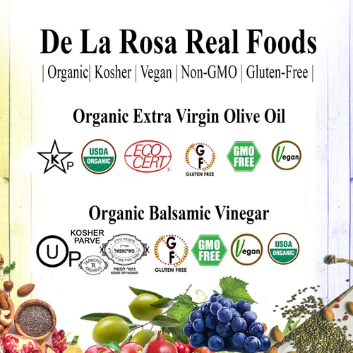Vista 4 de De La Rosa - Vinagre balsámico orgánico y aceite de oliva virgen extra orgánico, 100% puro, vegano, kosher, sin OMG y sin gluten, ideal