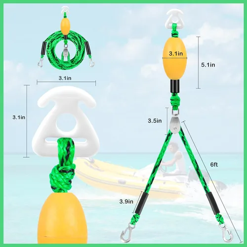 Vista 2 de Arnés de remolque autocentrante para deportes acuáticos con bola de espuma, arnés de remolque de barco resistente con 2 jinetes permanentes de acero