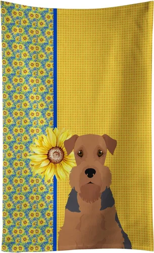 Vista 53 de Caroline's Treasures WDK5313KTWL - Toalla de cocina con diseño de girasoles de verano, color negro y tostado, Airedale Terrier, toalla de mano
