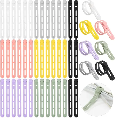 Vista 17 de Tellegloww 42 piezas de bridas de cable de silicona reutilizables, correas de cordón elásticas multiusos para agrupar y sujetar auriculares