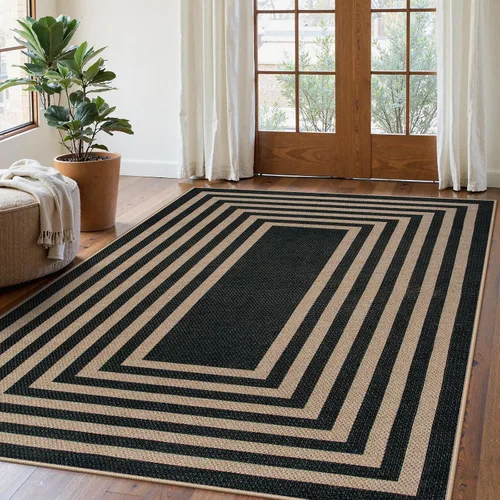 Vista 78 de Lahome Tapetes geométricos para puerta de interior para entrada, alfombra antideslizante lavable de 2 x 3 negro / neutro