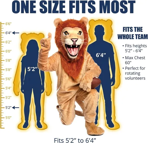 Vista 4 de TCDesignerProducts Disfraz de mascota de león amistoso, traje profesional de mascota de cuerpo completo, cabeza de espuma, ventilador integrado