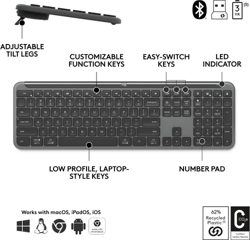 Vista 6 de Logitech Combo de teclado y mouse Signature Slim MK955 para empresas