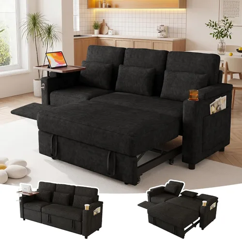 Vista 16 de Sofá cama seccional en forma de L con cama extraíble, 7 asientos Gris