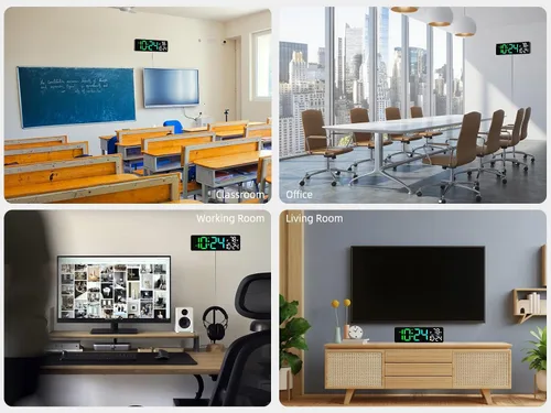 Vista 7 de Reloj de pared digital LED grande con fecha, temperatura, brillo automático, DST automático Gran reloj digital para dormitorio, escritorio, aula