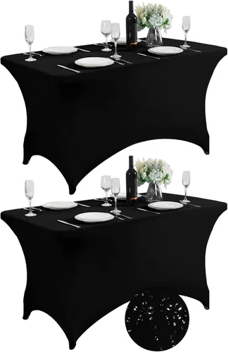 Vista 30 de SuperO - Paquete de 2 manteles de elastano impermeables para mesas de 6 pies, mantel elástico universal ajustable para fiestas, banquetes, bodas