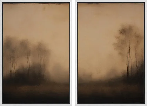 Vista 138 de MUDECOR Lienzo enmarcado para pared, bosque brumoso, reflejos, paisaje tranquilo, ilustraciones modernas, arte decorativo, bohemio, tranquilo/zen